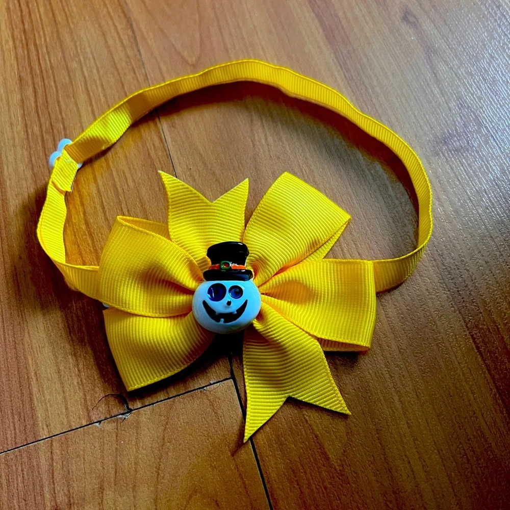 Halloween snowman yellow bow cat/dog collar